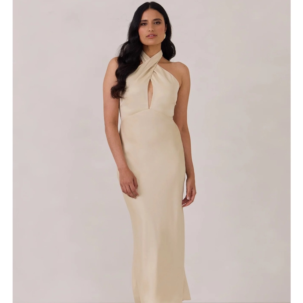 Park & Fifth Champagne Halter Evening Dress